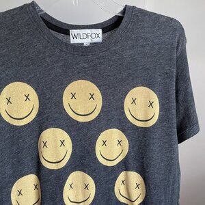 Wildfox Double Sided X Eyes Smiley Short Sleeve Tee Size S Gray Oversized Top